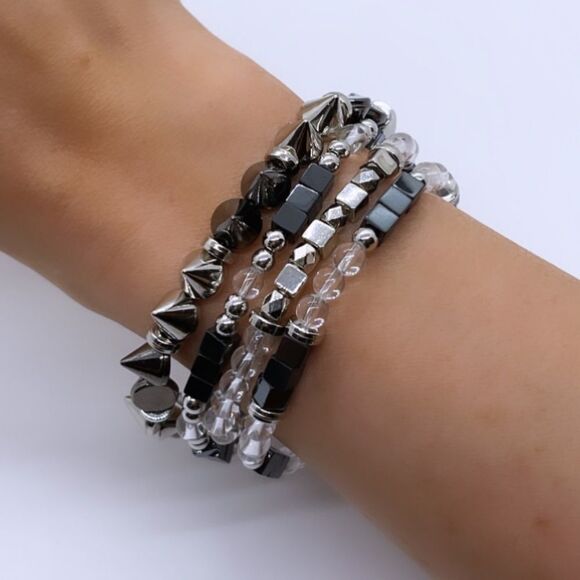 Wool + Pepper Co. Gunmetal &Silver Bracelet Stack - Picture 1 of 8